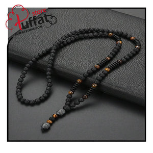 1pc Vintage Black Volcanic Rock&Natural Yellow Tiger Eye Men