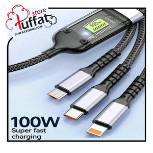 3-In-1 100W 5A Fast Charging USB To Type-C Micro Fast Charging Cable
