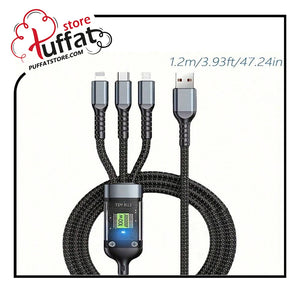 100W Nylon Braided 3 In 1 Fast Charging Cable - USB