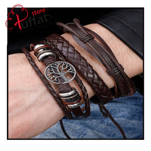Fashionable and Popular 3pcs Men Tree Decor Layered Bracelet