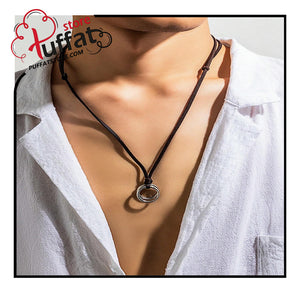 1pc Men's Retro Punk Style Round Pendant Pu Leather Necklace