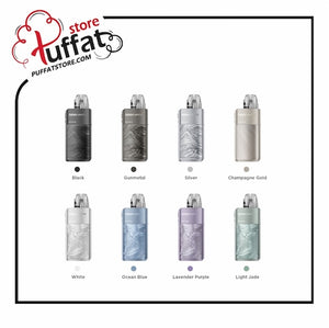 Display of vape devices in various colors with Puffat logo at the top.