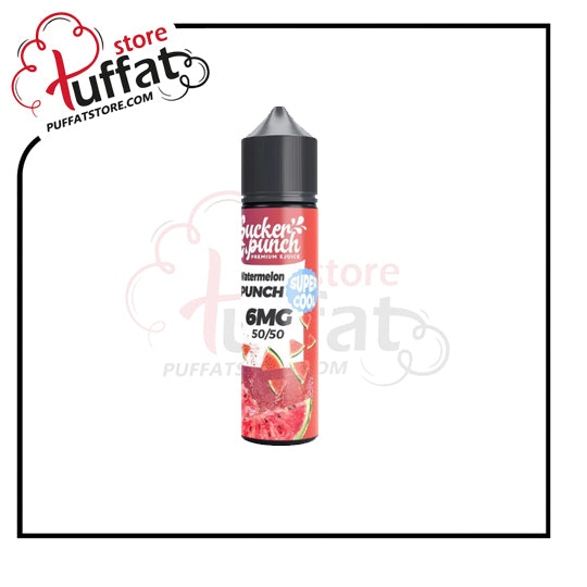 Vape juice bottle with red label featuring 'Pucker Punch' flavor on a white background.