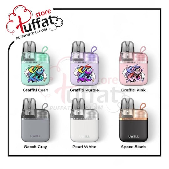 UWELL-CaliburnG3-Lite-KOKO-vape devices in different colors with 'Puffat' branding.