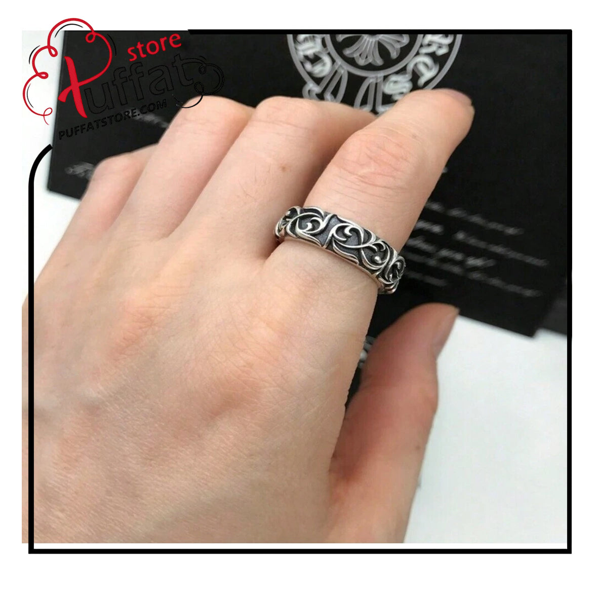 1pc Retro Cross & Floral Pattern Leaf-Shaped Punk Style Copper Ring