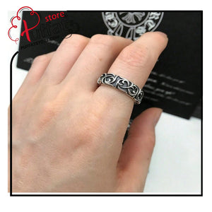 1pc Retro Cross & Floral Pattern Leaf-Shaped Punk Style Copper Ring
