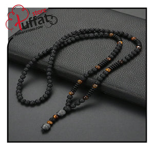 1pc Vintage Black Volcanic Rock&Natural Yellow Tiger Eye Men