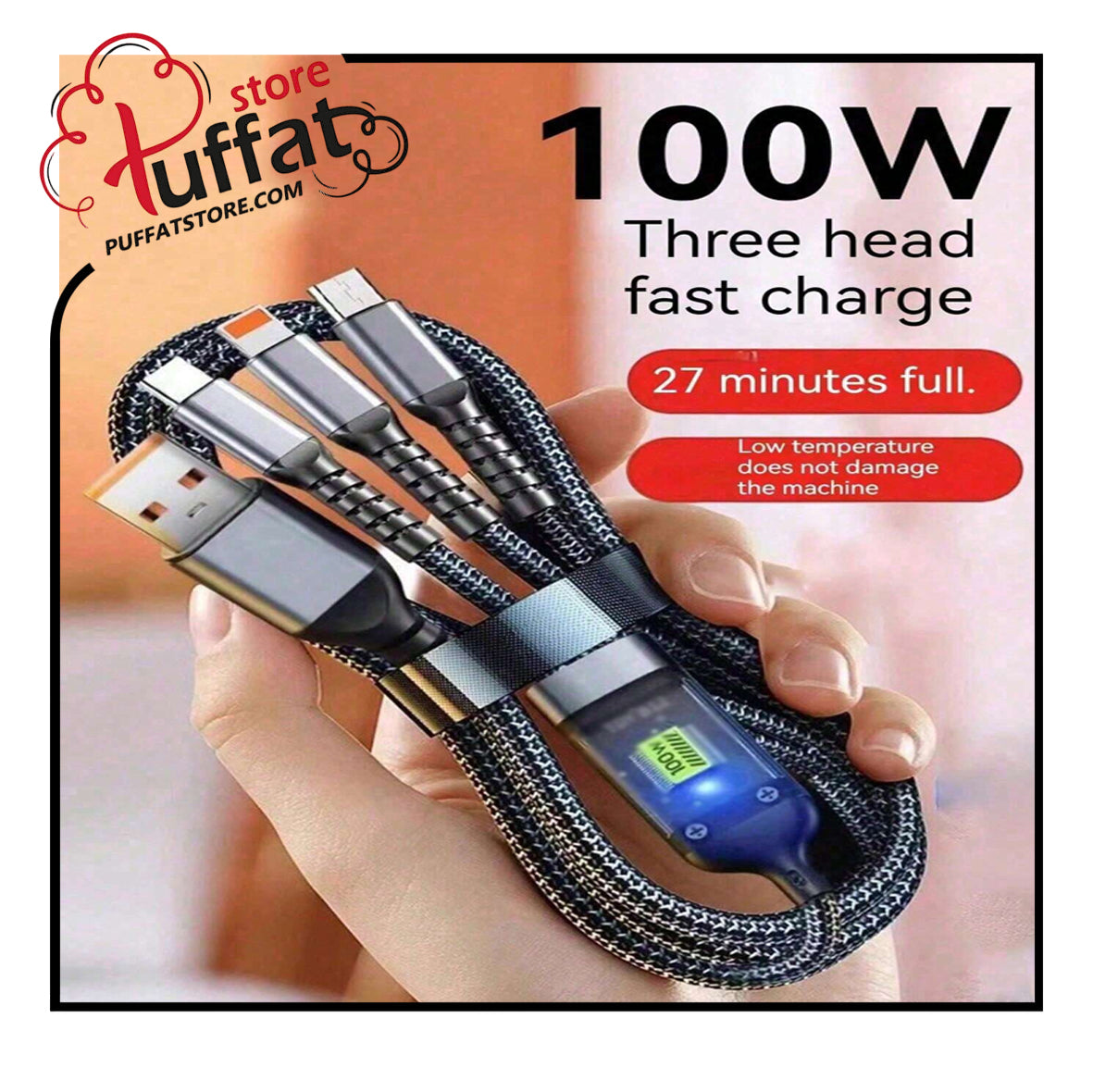 3-In-1 100W Fast Charging Cable Smart Super Fast Charging