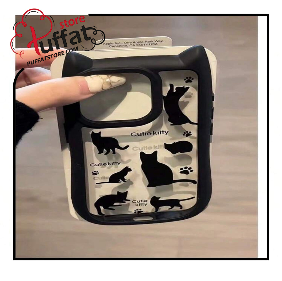 Cat Ear Design Acrylic Full Screen Case/2-In-1 Black Cat Phone Case