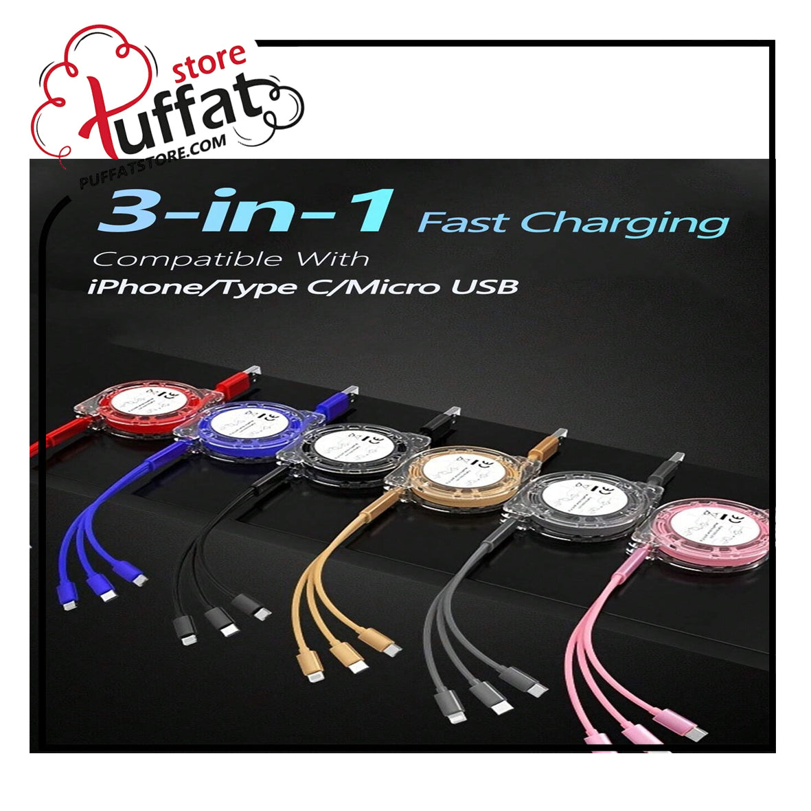 BinBoom 3in1 Multi Charging Cable, Retractable USB