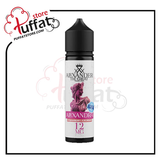 Vape juice bottle labeled 'Alexander the Great' with branding on a white background