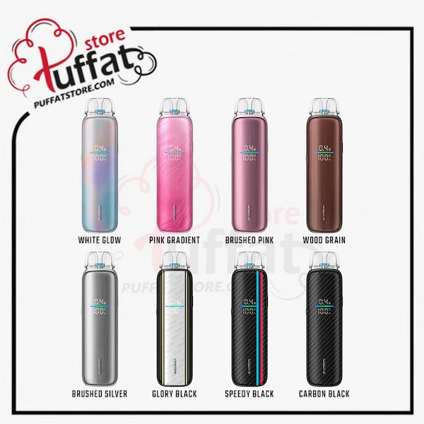 Display of vaping devices in various colors with 'Puffat' branding.