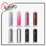 Display of vaping devices in various colors with 'Puffat' branding.