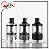 Three transparent vaping devices with black and silver components on a white background, branded 'Puffat'.