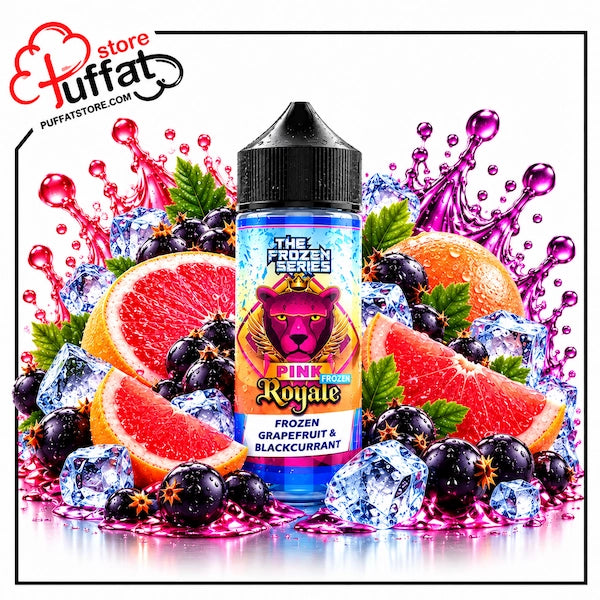 Experience regal freshness with The Frozen Series Pink Royale Frozen by Dr Vapes, now available at Puffat Store—featuring an invigorating blend of tart frozen grapefruit and rich blackcurrant, surrounded by crystal ice cubes and juicy citrus splashes for a crisp, ice-cold vaping experience.   