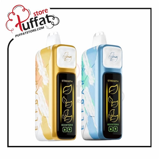 Two vape devices with different color schemes on a white background, featuring the Puffat logo.