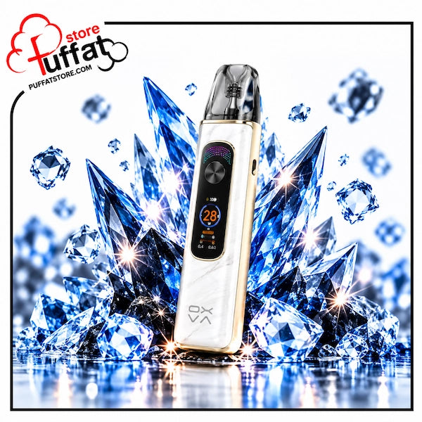 Upgrade your vape with the luxurious OXVA Xlim Pro 4 Pod Kit in Flowing Moonlight—featuring an elegant white marble body with gold metallic borders, vibrant digital screen, stunning crystal aesthetics, and unmatched flavor delivery.