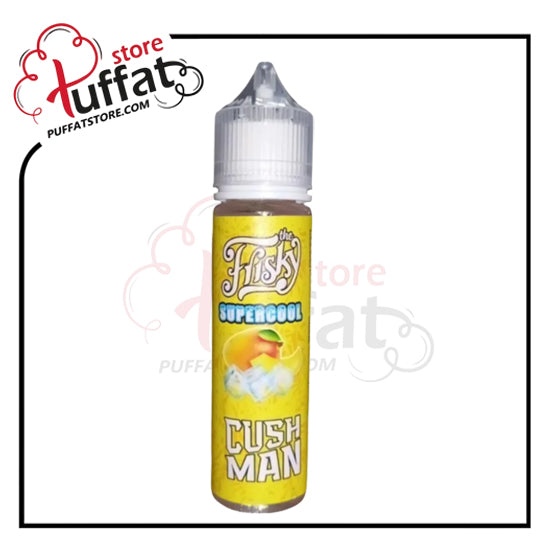 Lipsy Supercool Cush Man vape juice bottle with yellow label on a white background