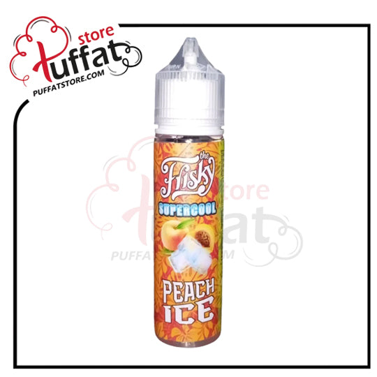 Peach ice vape juice bottle with Flisky branding on a white background