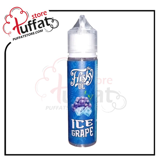 Vape juice bottle labeled 'Ice Grape' by 'The Fluffy DL' with Tuffat store branding.