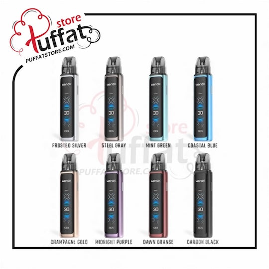Vaping device with various color options on a white background, branded as Puffat Store.
