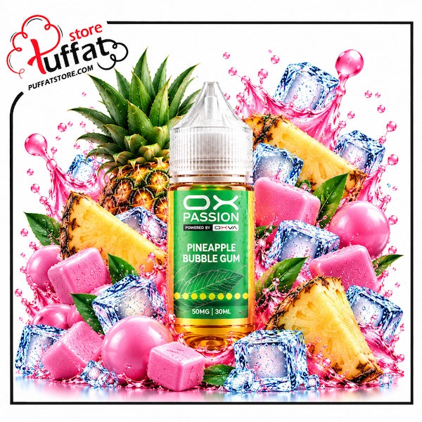 Unleash a burst of tropical nostalgia with **OX PASSION Pineapple Bubble Gum Freeze**, now available at **Puffat Store**—a vibrant collision of tangy, sweet golden pineapples and classic pink bubblegum, elevated with an icy sub-zero chill for a bold, endlessly refreshing all-day salt nic hit.