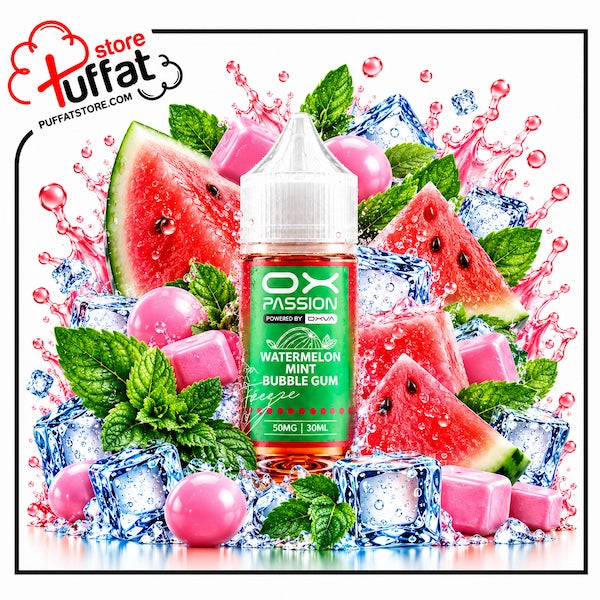 Get ready for the ultimate refresh with **OX PASSION Watermelon Mint Bubble Gum Freeze**, now available at **Puffat Store**—a mouthwatering combo of juicy sweet watermelon and playful bubblegum, infused with crisp fresh mint and an icy arctic kick for a perfectly smooth, invigorating all-day salt nic vape.