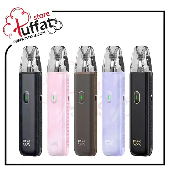 Five electronic devices in different colors with a brand logo at the top left corner.