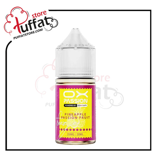 Vape juice bottle with yellow label on a white background, featuring the brand 'Puffat'.