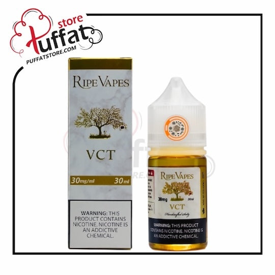 Ripe Vapes VCT vape juice bottle and packaging with Puffat store logo.