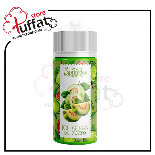Vape juice bottle with green and white design featuring kiwi and guava, branded as Puffat Store.