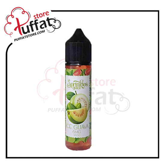 Vape juice bottle with 'Sunflakes' label on a white background, featuring ice guava flavor.