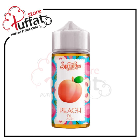 Sprinkles E-Liquid bottle with peach flavor on a white background, featuring the Tuffat store logo.