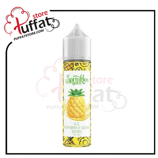 Pineapple-flavored vape juice bottle with branding on a white background