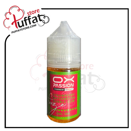 Vape juice bottle with 'OX Passion' branding on a white background, featuring the Puffat store logo.