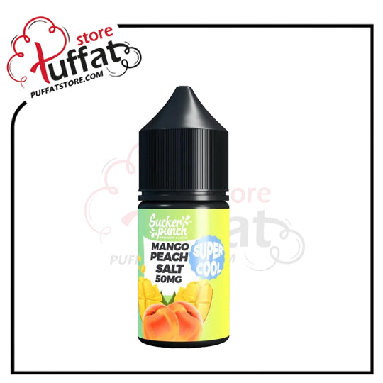 Mango Peach Salt vape juice bottle with Tuffat store logo on a white background