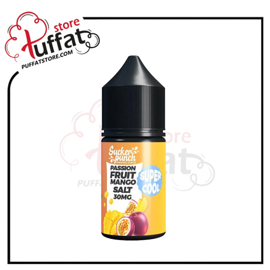 Vape juice bottle with colorful label on a white background, featuring the brand 'Puffat'.