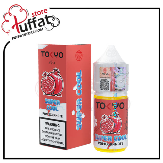 Tovolo Super Cool Pomegranate vape juice bottle and packaging with Tuffat store branding.
