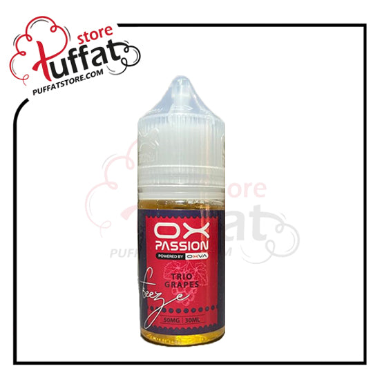 Vape juice bottle with red label and white cap on a white background, featuring the Puffat store logo.