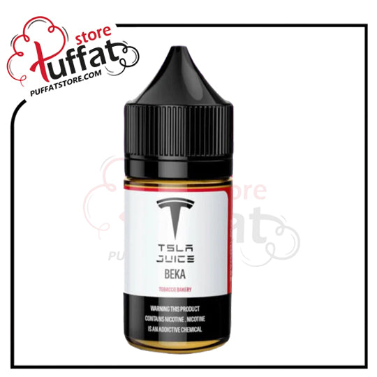 Tesla Juice Beka vape juice bottle with Puffat store logo in the corner