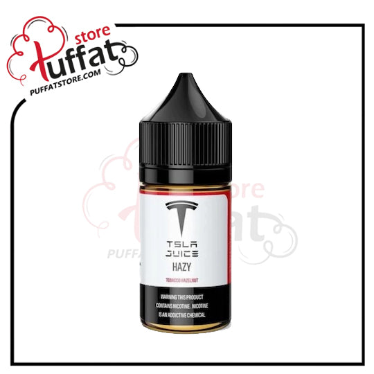 Tesla Juice Hazy vape juice bottle with Tesla logo on a white background