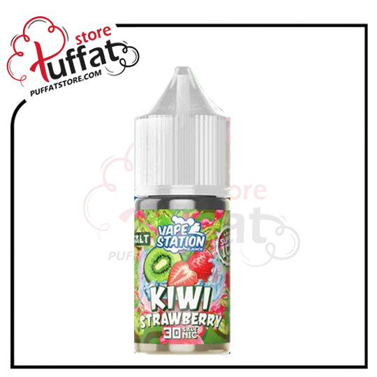 Vape juice bottle with 'Kiwi Strawberry' flavor on a white background, featuring the Puffat store logo.