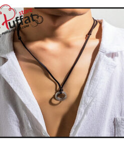 1pc Men's Retro Punk Style Round Pendant Pu Leather Necklace