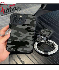Alternative view of Black & Gray Camouflage IPhone Protective Case + Charger Cable Management Set